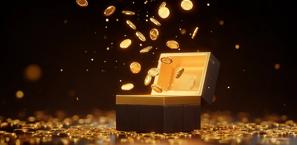 Een schatkist vol gouden munten van Kaasino winsten